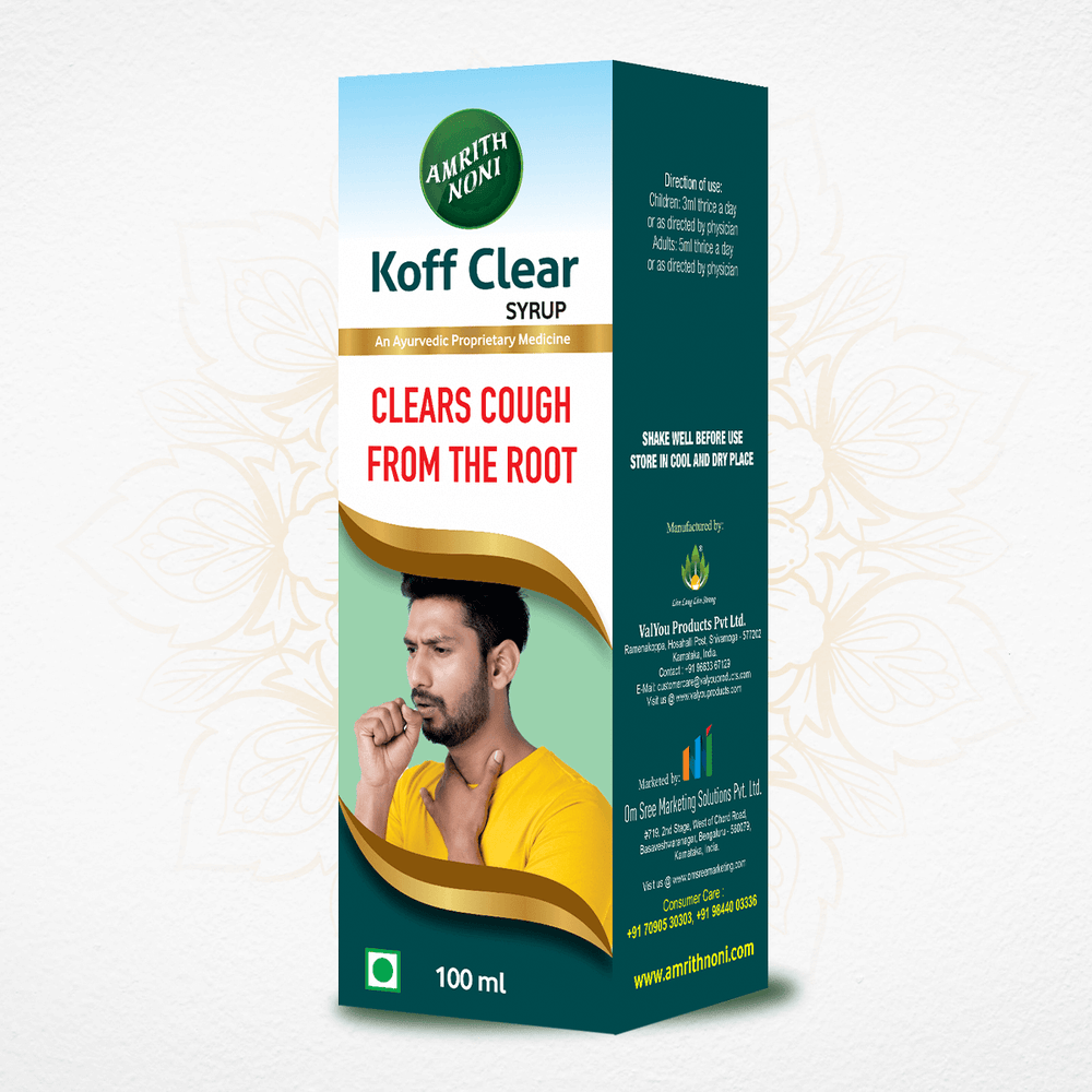 Amrith Noni Koff Clear Syrup product pack on a plain light background