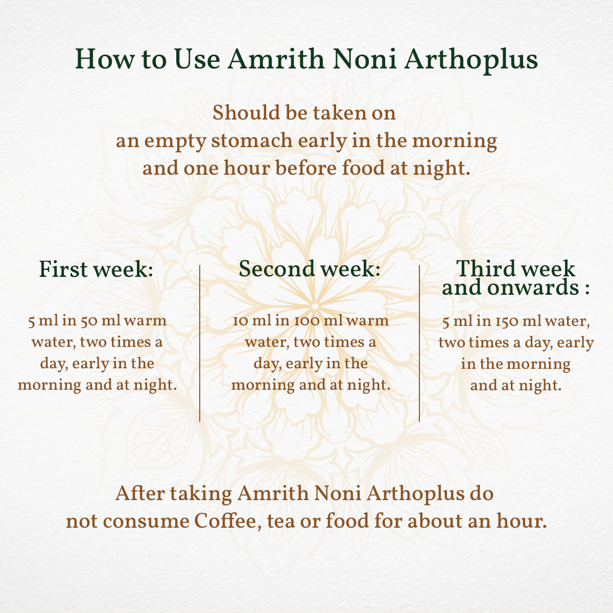 
                  
                    How to take Amrith Noni Artho Plus with dosage details shown
                  
                